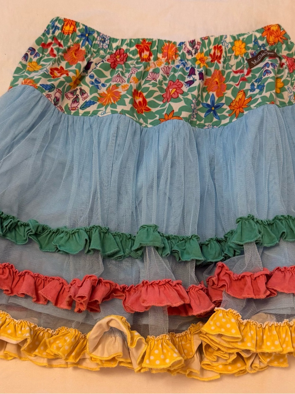 Matilda Jane Blue Tulle Tiered Skirt with Multicolor Floral Waistband